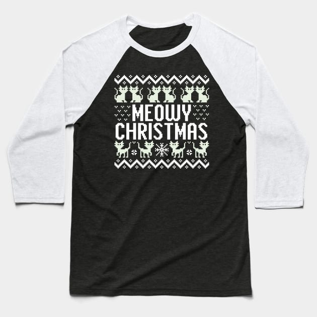 Meowy Christmas Baseball T-Shirt by DetourShirts